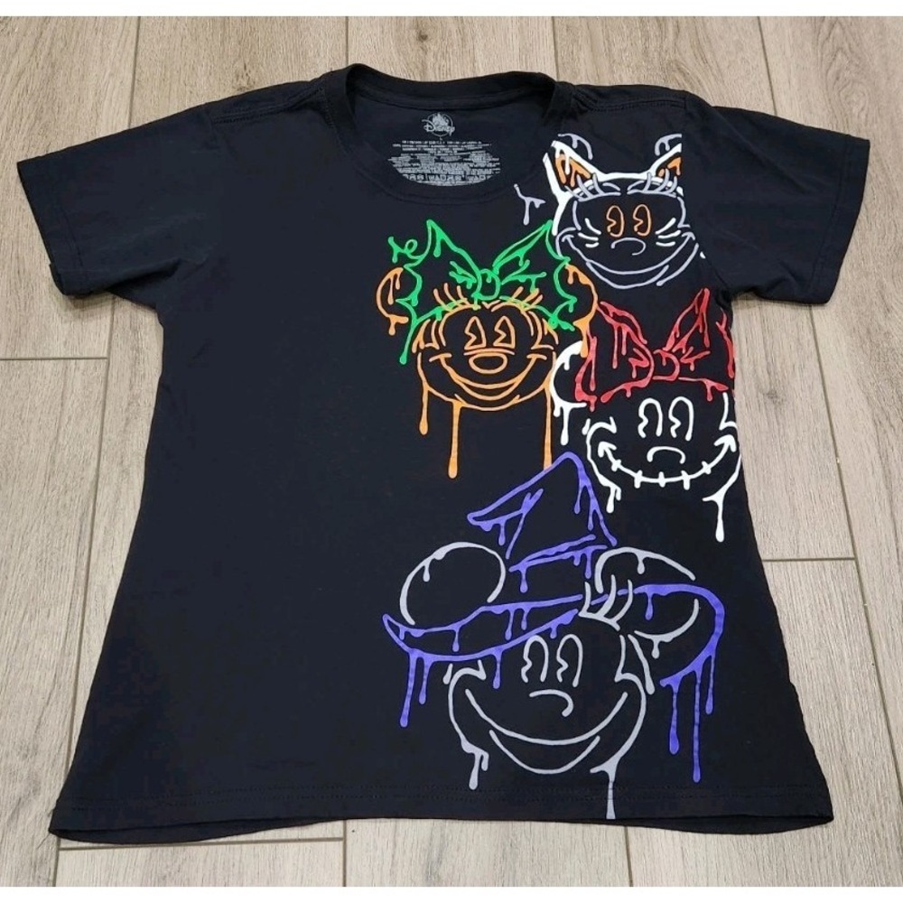 Disney Black Halloween Mickey Monnie Mouse Graphic Shirt Youth Large 100% Cotton